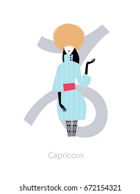 Capricorn woman horoscope illustration. Vector illustration.