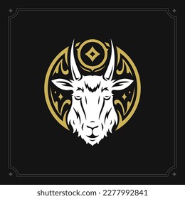 Capricorn zodiac art deco symbol horoscope occult horned goat black vintage card design vector illustration. Mythology sacred farm animal celestial mythic alchemy future prophecy lunar calendar decor