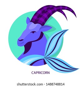 Capricorn zodiac. Astrology and horoscope concept. Symbol of astrological calendar. Isolated vector illustration in cartoon style