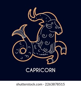 Capricorn. Zodiac beast on blue background
