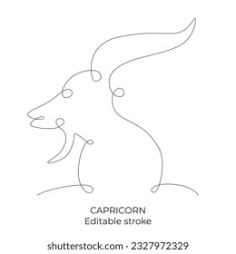 Capricorn zodiac constellation one single hand drawing continues line. Vector stock illustration isolated on white background. Editable stroke line. EPS10