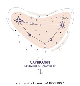 Capricorn Zodiac Constellation of stars in trendy minimal style. Constellation of stars astrological forecast, magic Astrology, Tarot background. Esoteric mystical vector illustration