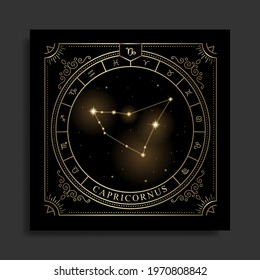 Capricorn zodiac constellation symbol with modern, esoteric and boho styles. Fit for paranormal, tarot readers and astrologers