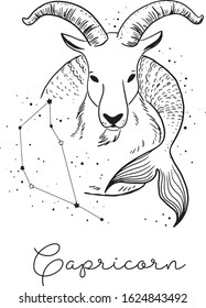 Capricorn Zodiac Design. Black and White