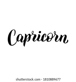 Capricorn zodiac font lettering. Handwritten black typography text. Astrology sign card isolated design. Vector eps 10. 