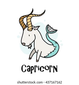 Capricorn Zodiac, a hand drawn vector cartoon illustration of Capricorn zodiac, The Sea Goat.