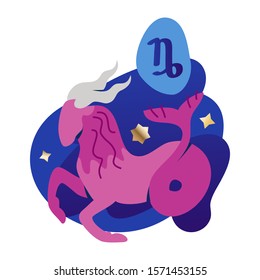 Capricorn zodiac and horoscope concept. Modern vector art with capricorn, stars and zodiac sign. Illustration for horoscope and astrology apps, websites, astrology predictions.