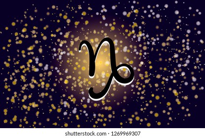 Capricorn of zodiac, horoscope concept, vector art, illustration. Golden hand-drawn zodiac sign,horoscope symbols astrology icons collection 