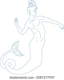 Capricorn zodiac line drawing. Merman silhouette illustration 