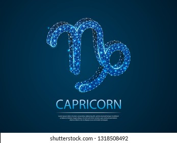 Capricorn Zodiac low poly abstract illustration consisting of points, lines, and shapes in the form of planets, stars and the universe. Vector digit wireframe concept. business concept