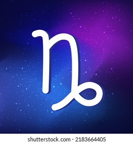 Capricorn Zodiac Sign. Abstract Night Sky Background. Capricorn Icon On Blue Space Background. Vector Illustration