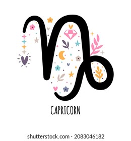 Capricorn. Zodiac sign. Astrological horoscope signs on white background. Stylized symbol. Vector illustration