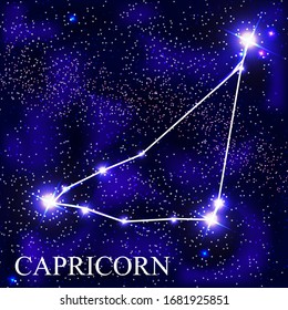 Capricorn Zodiac Sign with Beautiful Bright Stars on the Background of Cosmic Sky Vector Illustration EPS10