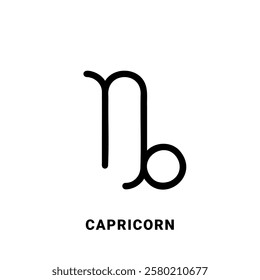 Capricorn zodiac sign, black symbol, single vector design element