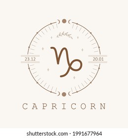 Capricorn. Zodiac sign in boho style. Astrological icon isolated on white background. Mystery and esoteric. Horoscope logo vector illustration. Spiritual tarot card.