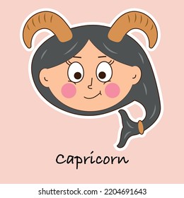 Capricorn zodiac sign in cartoon cute style