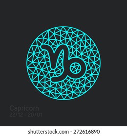 Capricorn zodiac sign in circular frame, vector Illustration. Contour icon.