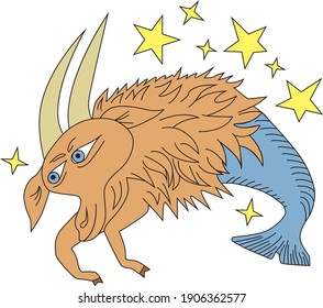 Capricorn zodiac sign in comic style on a white background. Sign of earth. Vector illustration