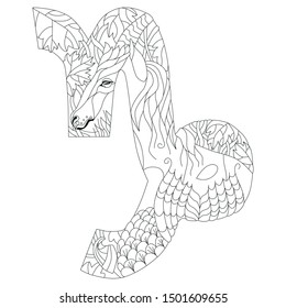 CAPRICORN zodiac sign cute cartoon character retro zentangle stylized in vector