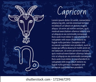 Capricorn zodiac sign decorative design of astrological element in circle. Isolated icon for horoscopes. Symbol of mythological creature Fish goat animalistic depiction. Vector in flat style
