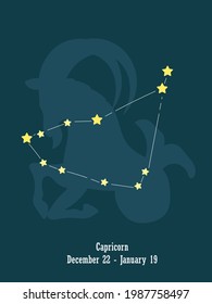 Capricornio. Diseño de signos zodiacos. Diseño zoológico con rejilla de estrella. Resumen del diseño de Capricornio. Ilustraciones gráficas vectoriales de signos de horoscopio. Signos zodiacos. Constelaciones de los signos de zodiaco.