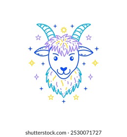 Capricornio zodiaco Iniciar sesión estilo doodle con colores suaves sobre fondo blanco, adaptado para la decoración de los niños.