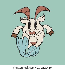 Capricorn is a zodiac sign. A goat with a fish tail. Vintage toons: funny character, vector illustration trendy classic retro cartoon style 30s.