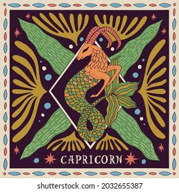 Capricorn zodiac sign. Horoscope. Illustration for souvenirs and social networks