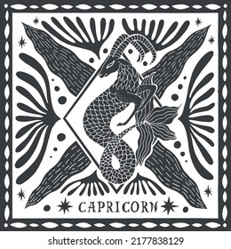 Capricorn zodiac sign. Horoscope. Illustration for souvenirs and social networks