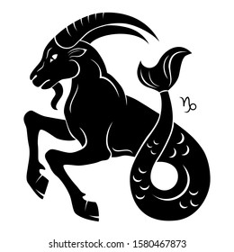 Capricorn zodiac sign. Horoscope. Silhouette isolated on white background.