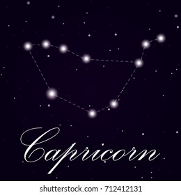 Capricorn Zodiac Sign isolated on dark background. Vector Illustration
