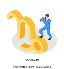 Capricornio - signo de zodiaco. Isométrica ilustración en fondo blanco