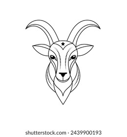 Capricorn zodiac sign in line art style on white background.
