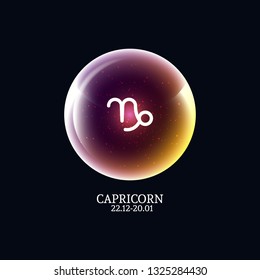 Capricorn. Zodiac sign in luminous ball. Vector Illustration