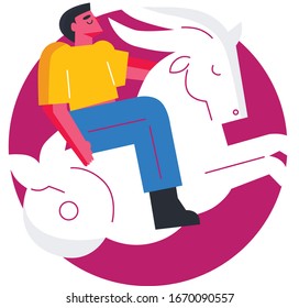 Capricorn zodiac sign. Magic male characters. Hand drawn abstract graphic illustrations with zodiac astrological contemporary signs symbols collection set.Twelve astrological poster. Cartoon flat 