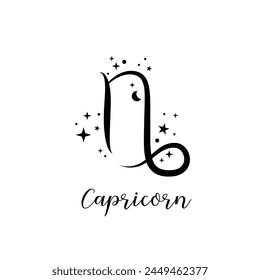 Capricorn zodiac sign with moon and stars