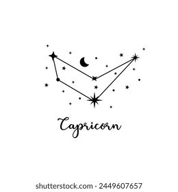 Capricorn zodiac sign with moon and stars