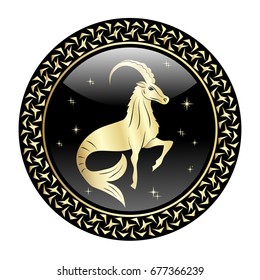 Capricorn zodiac sign in oval frame, vector Illustration. Contour icon.