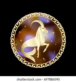 Capricorn zodiac sign in oval frame, vector Illustration. Contour icon.