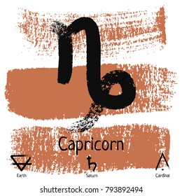 Capricorn. Zodiac sign pictogram. Calligraphic zodiac signs. Brush hand drawn. Vector illustration capricorn zodiac sign.