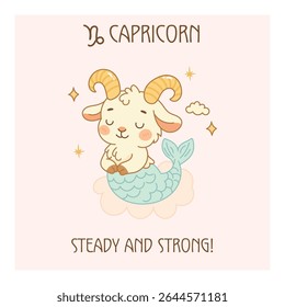 Cartaz do signo do zodíaco de Capricórnio, personagem bonito de cabra marítima