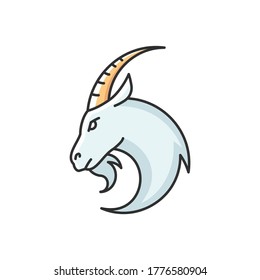 Capricorn zodiac sign RGB color icon. Astrology, horoscope goat. Domestic cattle, farmland livestock. Herbivore farm animal with horns isolated vector illustration