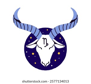 Capricorn zodiac sign in round avatar. Stars horoscope symbol, goat constellation in circle shape. Astrology element, figure of astral calendar. Flat isolated vector illustration on white background