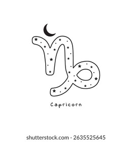 Sinal de zodíaco capricórnio com estrelas e lua, arte vetorial