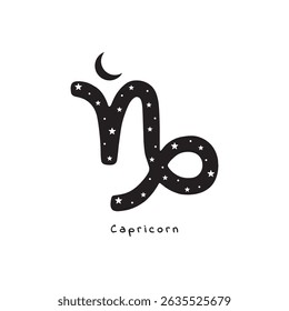 Capricorn zodiac sign with stars and moon, vector art