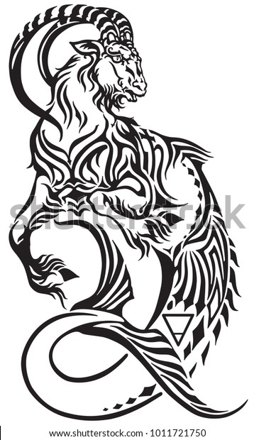 Capricorn Zodiac Sign Tribal Tattoo Style のベクター画像素材 ロイヤリティフリー