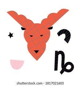 Capricorn zodiac sign. Vector abstract style. Hand drawn abstract geometric illustrations. Contemporary signs symbols collection set.Twelve astrological poster.