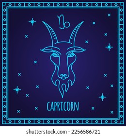 Capricorn zodiac sign. Vector illustration of astrological symbol. Linear zodiac icon. Part of zodiacal system and ancient calendar.