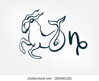 capricorn zodiac sign vector single one line isolated design element