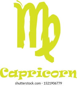 Capricorn zodiac sign in watercolor yellow with ravie style name	